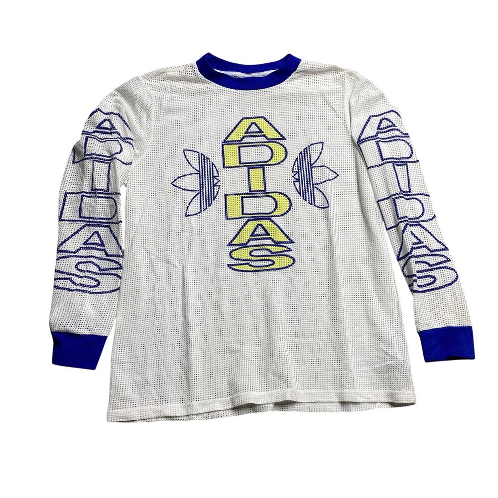 Adidas Collegiate Mesh Long Sleeve White Varsity Shirt Top H15777 Womens Size XL